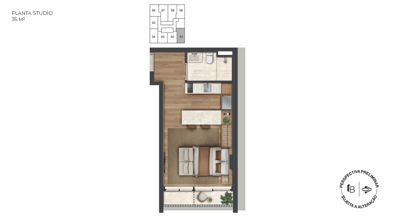 01 - PLANTA STUDIO 35 M² - UNIDADES PARA SERVIÇOS DE MORADIA